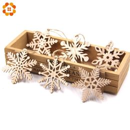6PCSLot Vintage Christmas Snowflakes Wooden Pendants Ornaments Wood Craft Kids Toys Decorations Tree Gifts Y201020