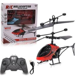 2 Way Remote Control Helicopter With Light Usb Charging Fall Resistant Mini Airplane Model For Children Toys Gifts 220713