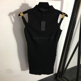 2022 women knits sexy dress vest dresses with metal letters chain girls brand milan runway stand collar tank top stretch designer dresses tee t-shirt pullover shirts