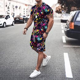 Summer Trend Men s Suit Casual Beach Shorts Set 3D Print Clothes Graffiti Round Neck T Shirt for Men Short Sleeve 2 Piece 220615