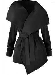 Women's Wool & Blends 2022 Women Trench Coats Fall Winter Jacket Plain Lapel Belt Long Sleeve Basic Jackets Phyl22