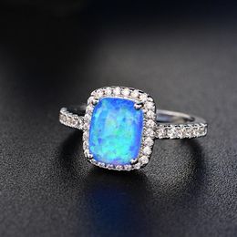-Squisito donna 925 sterling anello argento sterling bianco blu viola verde principessa taglio taglio opal diamante gioielli di compleanno propo266s