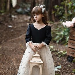 Girl's Dresses Baby Princess Dress V-neck Dot Three Quarter Sleeve Girls Long Spring And Summer Teenager Kids Pageant Gown DressGirl's