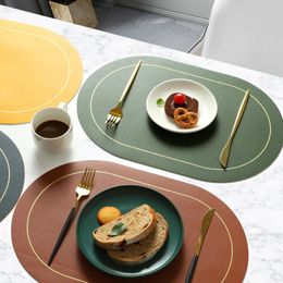 dining side table UK - Bowls Leather Placemats Oval Double Sides 2 Colors Waterproof Nordic Modern Kitchen Decor For Home Dining Table Plates Cups PadsBowls