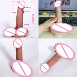 Nxy Dildos Dongs Skin Feeling Realistic Dildo Soft Sexy Huge Female Masturbator Double-layer Silicone Suction Cup Penis Sex Toys for Women 220420