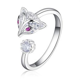 silver rings for woman new fashion Jewellery high quality crystal zircon fox ring size adjustable ring