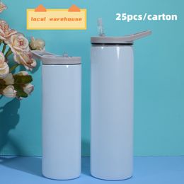 -Zwei Deckel 20oz Sublimation gerade Becher leer dünne glänzende Becher mit klarem Strohbox aus Edelstahl tragbarer Doppelwand Vakuum isoliertes Tassen