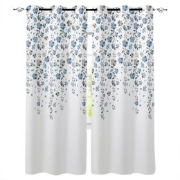 Curtain & Drapes Blue Grey Flower White Background Curtains Bedroom Living Room Luxury European CurtainsCurtain