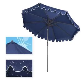 US STOCK Navy Blue Outdoor Patio Umbrella 9-Feet Flap Market Table Umbrella 8 Sturdy Ribs with Push Button Tilt and Crank W41921424 TTK