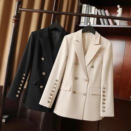Women's Suits & Blazers QHMP2022 Spring 2022 Versatile Design Double-Breasted Small Suit Female Korean Version Slim Fashion Coat Commuting