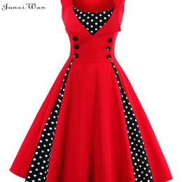 S-4XL Women Robe Retro Vintage Dress 50s 60s Rockabilly Dot Swing Pin Up Summer Party Dresses Elegant Tunic Vestidos Casual 220402