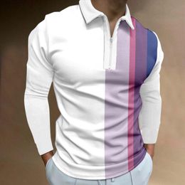 Men's Polos Shirt Bulk Male Casual Autumn Striped Printed T Turn Down Collar Long Sleeve Tops Mens Top Selling ShirtsMen's