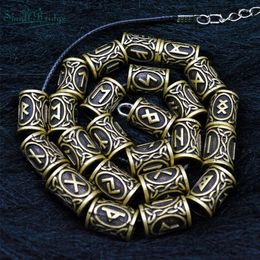 Other 24Pcs Fashion Viking Charm Pattern Vintage Beads For Jewelry Making Beard Accessories Carved Rune Wholesale Rita22