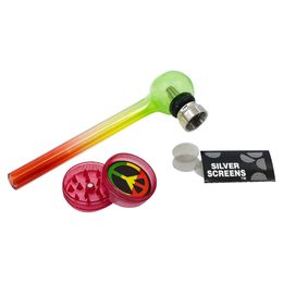 Portable Colourful Glass Tobacco Weeding Pipe Set 2 Colours Complete With Mini Acrylic Grinder Soot Philtre Screen Smoking Accessories