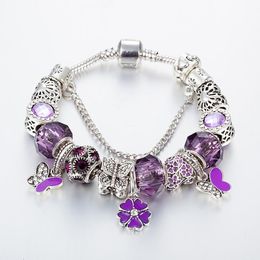 Charm Bracelets ANNAPAER Drop Butterfly Bracelet Bangles For Women Fine Murano Crystal Beads Purple Femme Jewelry B16064