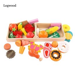 On sale Wooden Kitchen Toys Cutting Fruit Vegetable Play miniature Food Kids Wooden baby early education food toys LJ201211