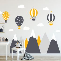 Large Mountains Air Balloons Clouds Wall Stickers Boys Baby Decal Removable Nursery Wall Art PVC Posters Bedroom Home Decor 220613