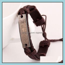 Charm Bracelets Jewellery Fashion Simple Black Brown Leather Rope Alloy Handmade Retro Party Decor For Dhnjg