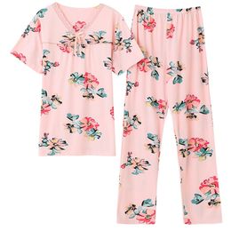 Sexy VNeck Pyjamas Women New Summer Stitch Lace Pijamas Set Cotton Feeling Sleepwear Pyjamas for women Pijama Feminino Pyjamas T200429
