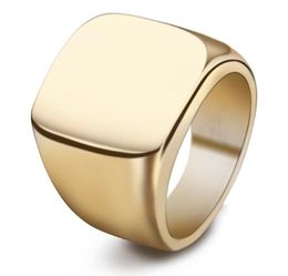 Simple Style Square Big Width Signet Ring Solid Polished Stainless Steel Biker Rings for Men Women Ideal Gift for Dad Boyfriend 4 colors