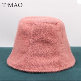 Berets Women Bucket Hat Fisherman Cotton Artificial Mink Cute Kpop Print Fashion Men's Caps Sun HatBerets Oliv22