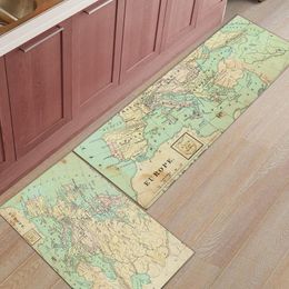 Carpets Europe Vintage Map Modern Kitchen Rug Home Bathroom Living Room Decoration Floor Mat Anti-Slip Long RugCarpets