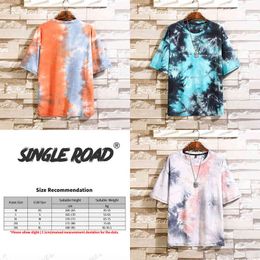 Single Road Men T-shirt 2022 Short Sleeve Top Oversized Tie Dye Tshirt Male Hip Hop Japanese Streetwear Harajuku T Shirt For Men Y220606