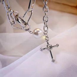 Chains Fashion Jesus Cross Pendant Necklace For Men Women Silver Colour Clavicle Chain Jewellery Banquet Party GiftChains