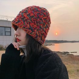 Beanie/Skull Caps Coarse Knitted Woollen Fisherman Hat Female Autumn And Winter All-match Japanese Solid Colour Hand-woven Basin Davi22