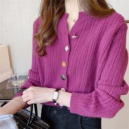 spring and autumn retro cardigan ladies loose round neck knitted top lazy style cardigan jacket sweater women 201222