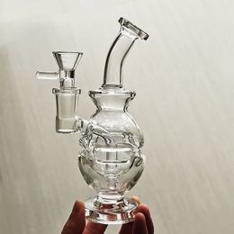 Clear Fab Egg Recycler Bong Dab RigTobacco Percolater Bongs Smoking Pipe with 14mm Male glass bowl 6.2 inch Cute Thick Pyrex Bent Neck Shisha Hookah Set Water pipes