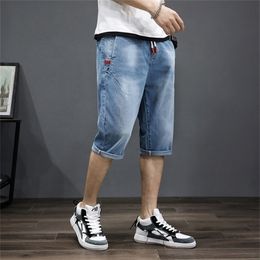 Big Mens Denim Long Breeches Bermuda Plus Size Jeans Shorts Summer 34 Pants Male 5XL 6XL 7XL Blue 220614