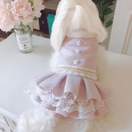 Luxury Dog Clothes Pet Dress For Lady Pearl Flower Decor Tutu Princess Soft Fur Collar Puppy Cat Coat Skirt Pug 38 Y200330