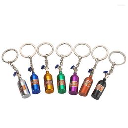 Keychains Metal Bottle Keychain NOS Turbo Nitrogen Key Ring Holder Car Pendant Jewellery Women Men Unique Mini KeyringKeychains Forb22