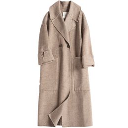 Womens womens wool coat womens Euro American Colour suit collar loose doublesided cashmere coat 201102