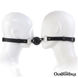 Ourbondage PU Leather Ball Gag With Double Strap Open Mouth Face to Muzzle BDSM Bondage For Women sexy Toys