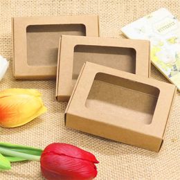 20pcs Blank Kraft Paper Box with Window Handmade Soap Box Jewellery Cookies Gift Candy Box Wedding Party Decoration 85x60x22mm 220420