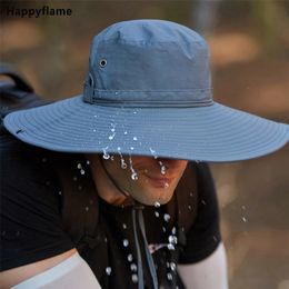 Men's Waterproof Fabric Mountaineering Hat Male Anti-UV Sun Hats Outdoor Fishing Cap Wide Brim Caps Bucket Hat Boonie Hat Gorros 220519