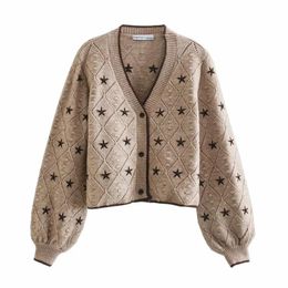 Women's Trench Coats Embroidered O-neck Knitted Sweater Ladies Autumn Retro V-neck Long-Sleeved Cardigan Casual Loose Female