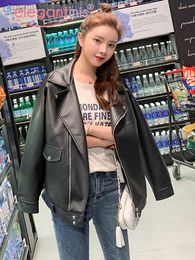 Aelegantmis 2022 Fashion Women Loose Motorcycle Faux Leather Jackets Ladies Long Sleeve Autumn Winter Biker Streetwear Coats L220801