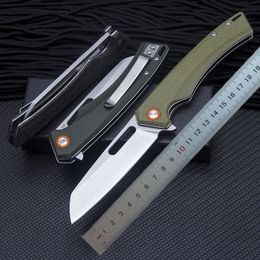 1Pcs R7103 Flipper Folding Knife D2 Stone Wash Blade Flax Fiber with Stainless Steel Sheet Handle Ball Bearing Fast Open EDC Folder Knives 3 Handle Colors