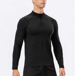 Men's T-Shirts Men Male Stand Collar Sports Long Sleeve Zipper Training Pullover Top T-shirt Quick Dry Running Fitness Tops SportswearMen's