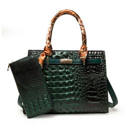 2 pieces Crocodile Pattern Leather Handbag and Purses Luxury Brand Designer Tote Bag Fashion Ladies Shoulder Crossbody Bags
