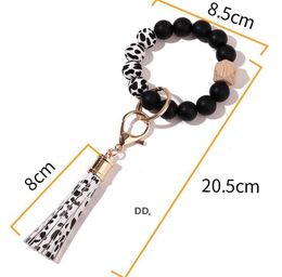 Silicone Beaded Bangle Keychain with Tassel for Women Party Favor, Wristlet Key Ring Bracelet RRA12897