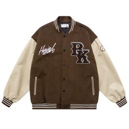 Men's Jackets Men Hip Hop Streetwear Vintage Baseball Letter Embroidery Patchwork Varsity 2022 Harajuku College Oversized CoatMen's