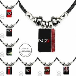 Pendant Necklaces Glaze Mass Effect N7 Black Leather Bead Vintage Glass Necklace Women Jewelry For Girl GiftPendant