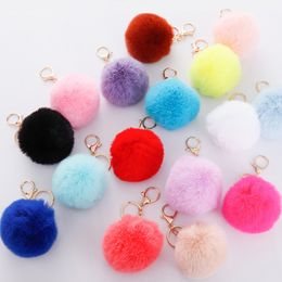 8cm Pompom Keychain Rings Bag Charms Car Keyring Holder Gold Key Chains Pompons Fake Faux Rabbit Fur DIY Pom Poms Balls Fashion Women Bag Pendant Jewellery Accessories