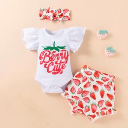 Clothing Sets Baby Girl Romper Toddler Outfits Floral Short Sleeve Tops Bowknot Headband Cute 3PCS Born Infant 2022 SummerClothing
