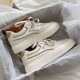 QWEEK New Sneakers White Autumn Spring Women Sports Shoes Tennis Korean Flat Platform Vulcanize Rubber Casual Running Basket G220629