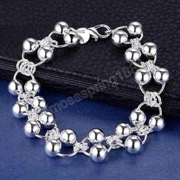 925 Sterling Silver Round Smooth Full Bead Bracelet For Women Wedding Engagement Party Fashion Jewellery